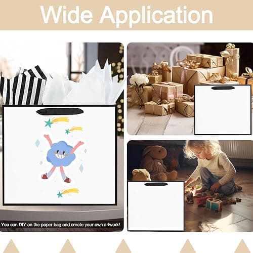 Offizon 12 Pcs White Gift Bags, Gift Bags with Tissue Paper (4 Small 6", 4 Medium 8.7", 4 Large 12.6"), Paper Bags with Handles for Birthdays and Holidays thumbnail 5
