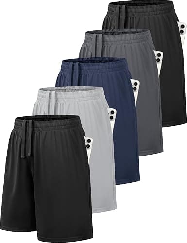 MLYENX 5 Pack Boys Athletic Shorts Active Performance Youth Kids Basketball Shorts Quick Dry with Elastic Waist Pockets - Image 1