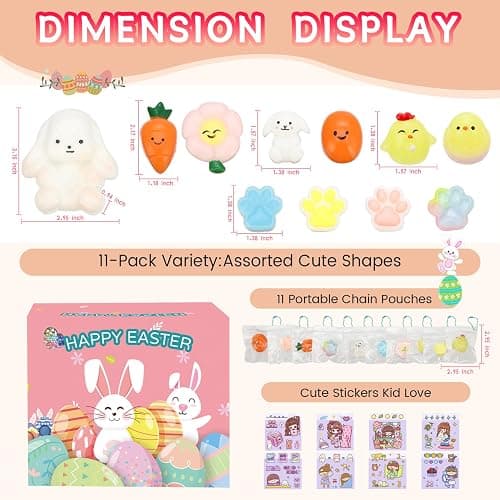 11pcs Easter Squishy Pack,Fidget Toys Include taba Squishies Party Favors for Kids 4-8 8-12 Treasure Box Toys for Classroom Birthday Xmas Gifts for Girls Boys Goodie Bag Stocking Stuffers for Teens thumbnail 3