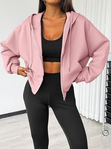 LilyCoco Womens Oversized Sweatshirt Zip Up Hoodie Long Sleeve Shirt with Pockets thumbnail 4