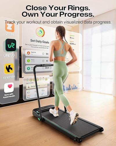 UREVO Strol 2E Smart 2-in-1 Folding Treadmill, Compact Walking Pad with Safety Handle, Plug and Play, Standing Desk Treadmill with Dual LED Display, Smart APP, Walking or Running for Home Office thumbnail 6