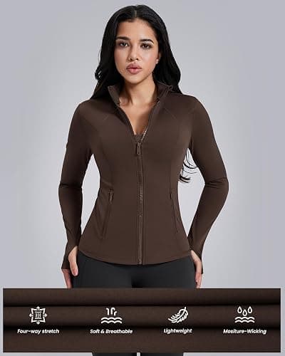 AVGO Womens Workout Jackets Lightweight Athletic Zip Up Jacket Slim Fit Running Gym Top with Pockets & Thumb Holes thumbnail 4