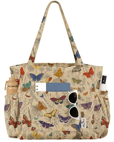 Miss Adola Large Corduroy Tote Bag for Women with Zipper | Zipper Closure, Large Shoulder Bag, Multi-Pocket Storage, Reusable School Tote, Cute Aesthetic Design for Work and Travel - Image 1