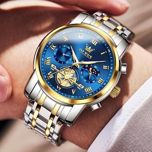 OLEVS Mens Watches Waterproof Stainless Steel Adjustable Bracelet Watch Quartz Analog Watch for Men Fashion Business Classic Mens's Wrist watch's Casual Watches Gold/Blue/Black/White/Face/Dial thumbnail 2