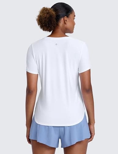 CRZ YOGA Cloudweight Workout Tops for Women Lightweight Athletic Short Sleeve Shirts Gym Running Side Slit T-Shirts thumbnail 3