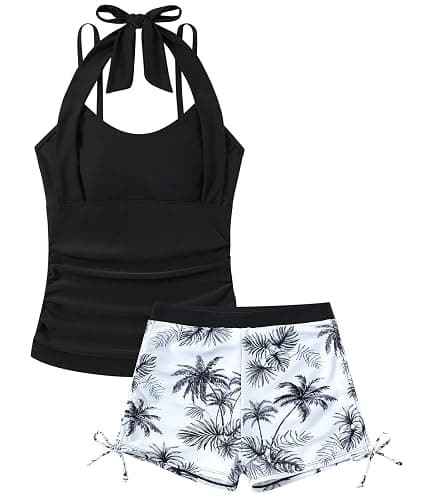 Cuddomper Girls Tankini Swimsuit 2 Piece Halterneck Bathing Suit for Teens Size 7-16 - Image 1