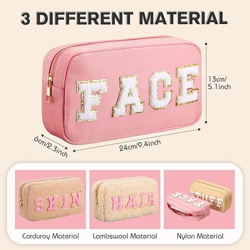 Kajaia 4 Pcs Preppy Makeup Bags Chenille Letter Stuff Bag Cute Cosmetic Pouch Cases for Women Trave Toiletry spend the night(Simple Color,Charming) - Simple Color - Charming thumbnail 2