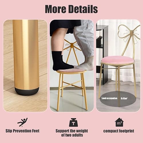 YCWSPEMR Velvet Butterfly Chair, Light Pink with Gold Metal Frame Soft Sponge Cushion, Elegant Bow Backrest, Modern Design, for Bedroom, Dining Room, & Lounge thumbnail 7