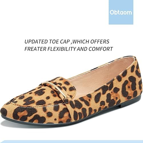 Obtaom Women's Pointy Toe Loafer Flat Comfortable Faux Suede Work Shoes,Cute Penny Loafer Slip On Ballet Flat - 7 - Leopard Print thumbnail 3