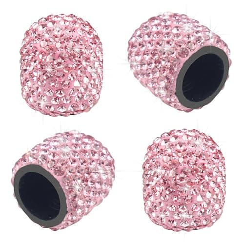 Sikawai Pink Bling Valve Stem Caps Sparkling Handmade Cry-stal Rhine-Stone Universal Car Tire Valve Caps Chrome Wheel Caps Attractive Dustproof Bling Car/Bike/Motor-Cycle Accessories - Pink - Image 1