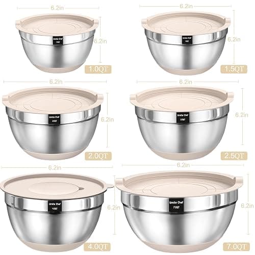Mixing Bowls with Airtight Lids Set, 26PCS Stainless Steel Khaki Bowls with Grater Attachments, Non-Slip Bottoms & Kitchen Gadgets Set, Size 7, 4, 2.5, 2.0,1.5, 1QT, Great for Mixing & Serving thumbnail 2