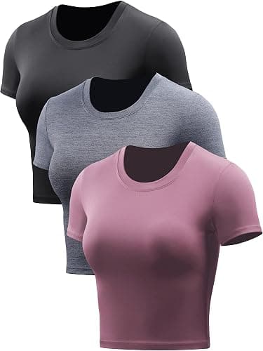 CADMUS Women's Dry Fit Crop Top Yoga Short Sleeve Shirts Crew Neck Athletic Running Tee 3 Pieces - Image 1