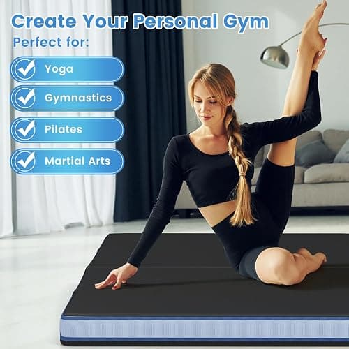 Goplus 4" Thick Folding Gymnastic Mat, 4ft x 4ft x 4in Thickened Bi-Fold Fitness Mat with Carrying Handles & PU Leather Cover, Home Gym Tumbling Mat for Stretching, Pilates, Aerobics Workouts thumbnail 8