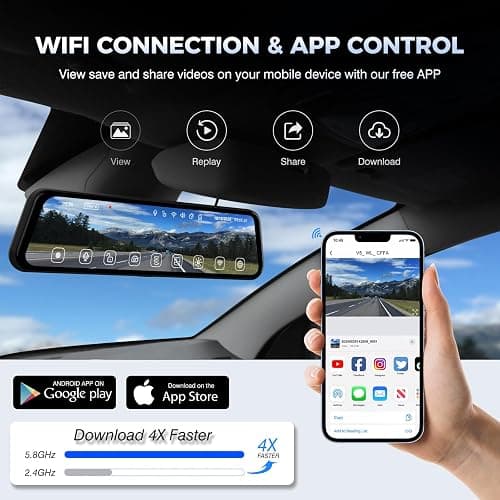 360 Degree View 4 Channel Mirror Dash Cam Detached Camera for Cars，Dash Cam Front and Rear Side(Left,Right),12'' Rear View Mirror Camera1080Px4,WiFi,Night Vision,GPS,Parking Monitor,Free 128GB Card thumbnail 5