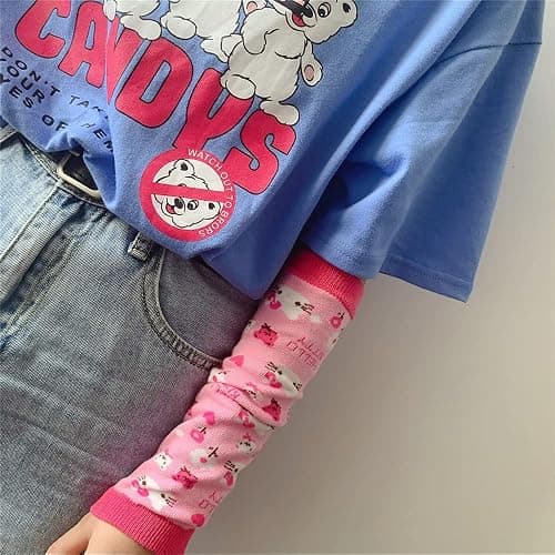 GSTARL Y2K Gothic Arm Cover Pink KT Cat Arm Warmer Punk Cute Knitted Arm Sleeves Fingerless Gloves for Women Egirl (Pink) thumbnail 2