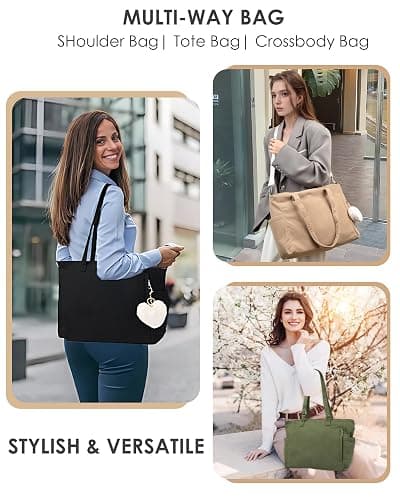 Makukke Cord Tote Bag Shopper Tasche Damen Umhängetasche Groß Handtasche Schultertaschen für Arbeit Büro Reisen Einkaufen Schule thumbnail 8