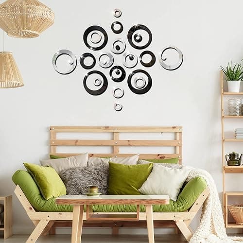 Outus 72 Pieces Wall Stickers Decor Acrylic Circle Mirror Removable Black and Sliver Wall Decor Round Dots DIY Red Living Room Decals Modern Art Murals for Home Bathroom Bedroom Decoration thumbnail 2