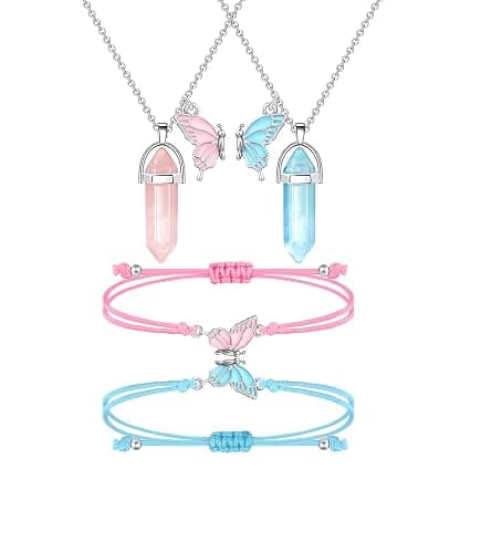 MJartoria BFF Necklace and Bracelets for 2-Crystal Friendship Necklace Bracelet Best Friend Necklace Matching Necklace Bracelets Gifts - Image 1