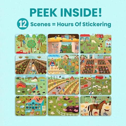 Cupkin Farm Animal Sticker Book Activity for Kids, Toddler Airplane Travel Essentials, 500+ Horse Stickers for Kids + 12 Scenes + 12 Coloring Book Pages, Cow Lover Children's Gift, Crafts Ages 2-8 thumbnail 5