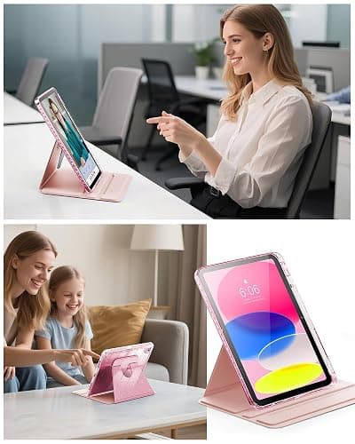 INFILAND Case for iPad A16 11-inch 11th Generation, iPad 10th Generation Case 10.9 Inch for Kids, Girls, 360 Rotating Cute Glitter Cover with Crystal Clear Back, Pencil Holder (Pink) thumbnail 8