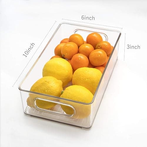 Stackable Refrigerator Organizer Bins, 6 Pack Clear Kitchen Organizer Container Bins with Handles and 20 PCS Plastic Bags for Pantry, Cabinets, Shelves, Drawer, Freezer - Food Safe, BPA Free 10"L thumbnail 3