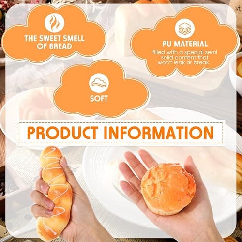 Foilswirl 5 Pcs Bread Stress Toy Soft Toast Breads Shape Toy Slow Rising Balls for Kids Adult Anxiety Stress Relief Funny Birthday Gifts Classroom Prizes Office Desk Decor(Bread Style 2) thumbnail 3