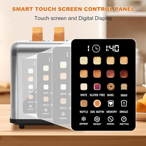 2 Slice Toaster Touch Screen, Stainless Steel Toasters Digital Timer 2 Slot Toasters, 8 Shade Settings 6 Bread Types for Bagel, Cancel, Defrost（Stainless Steel） thumbnail 5