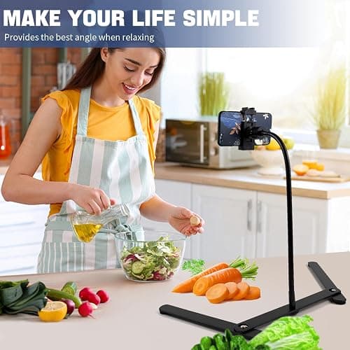 KAVAVO Adjustable Gooseneck Cellphone Holder,Overhead Phone Mount,Table Top Teaching Online Stand for Live Streaming and Online Video and Food Crafting Demo Drawing Sketching Recording. thumbnail 2