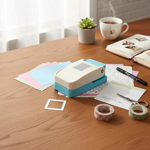 Postage Stamp Paper Punch, 1x 0.8 Inch Rectangular Scalloped Edge Lever Action Puncher for DIY Scrapbooking, Vintage Card Making, Photo Albums, Gift Tags, Arts and Crafts Supplies (1x0.8inch) thumbnail 6