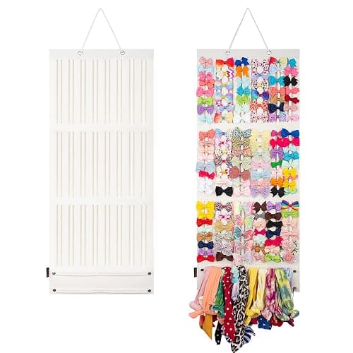 PACMAXI Baby Girl Hair Bows Holder, Hair Clips Storage Hanger For Ribbons | Baby Girl Hair Bows & Clips Organizer - Sturdy Stand, Wall Hanging for Nursery Decor (White, Large) - Image 1