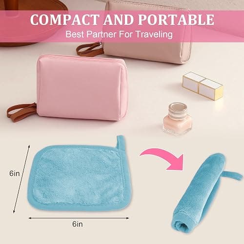 Puomue Makeup Remover Cloth 12 Pack, Ultra Soft and Reusable Microfiber Makeup Remover Towels for All Skin Types, Perfect Face Towels for Women, 6 Inch X 6 Inch, Blue thumbnail 2