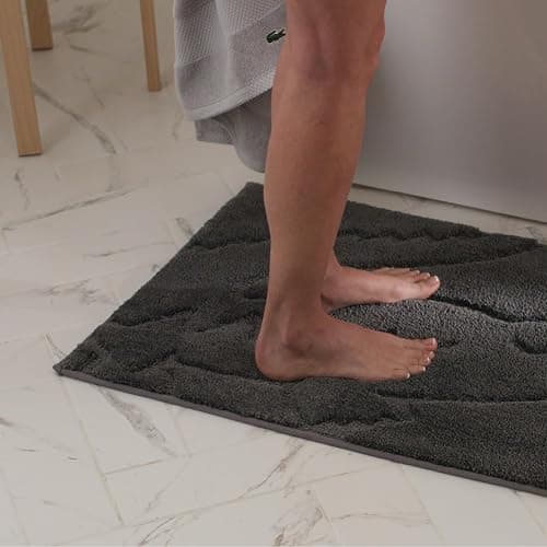 Lacoste Heritage Bath Rug – Ultra Soft Quick-Dry Microfiber and Tufted, Super Absorbent with Non-Slip Backing, Signature Crocodile Embossed Design and Stylish Bathroom Mat 20"x32" – Meteorite thumbnail 2