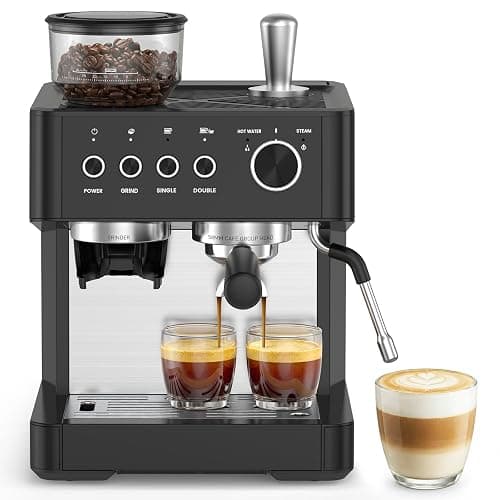 Kismile 20-Bar Espresso Machine with Grinder, Expresso Coffee Machines Coffee Maker with Grinder, Milk Frother/Steam Wand & Tamping Tools for Cappuccino & Latte - Image 1