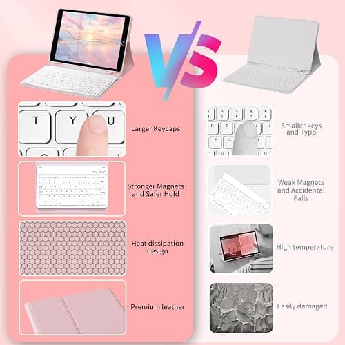 SZPSGC for iPad 9th 8th 7th Generation Case with Keyboard 10.2 Inch, Detachable Wireless Folio Keyboard Cover with Pencil Holder, iPad 10.2 Inch 2021/2020/2019 Model, Pink thumbnail 9