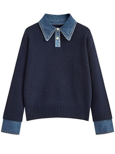 GUNEST Womens Oversized Sweater Cozy Chunky Long Sleeve Mock Turtleneck V Neck Button Down Denim Polo Pullover Tunic Sweaters - Image 1