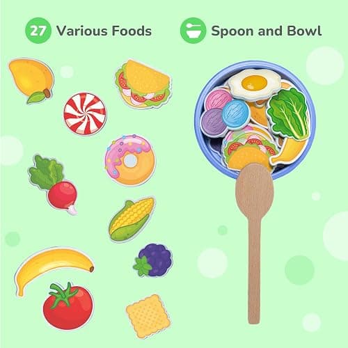 Bimi Boo Wooden Feeding Toy - Montessori Scooping & Fine Motor Toy for Toddlers 1-4 | Speech Therapy & Occupational Therapy Pretend Play Food Set | 27 Foods, Spoon & Bowl thumbnail 4