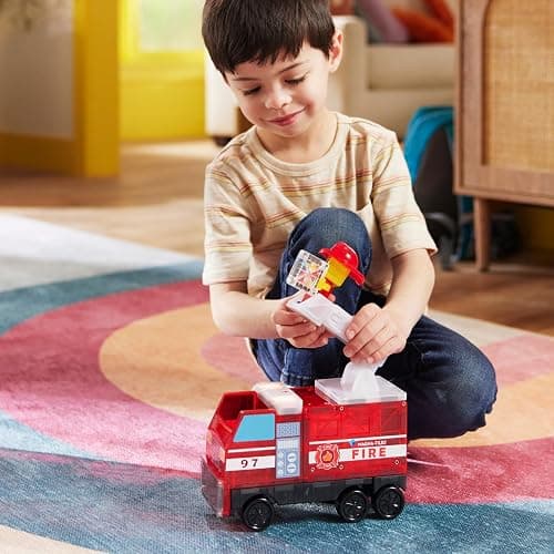 Magna-Tiles Fire Station 50-Piece Magnetic Construction Set, The Original Magnetic Building Brand thumbnail 4