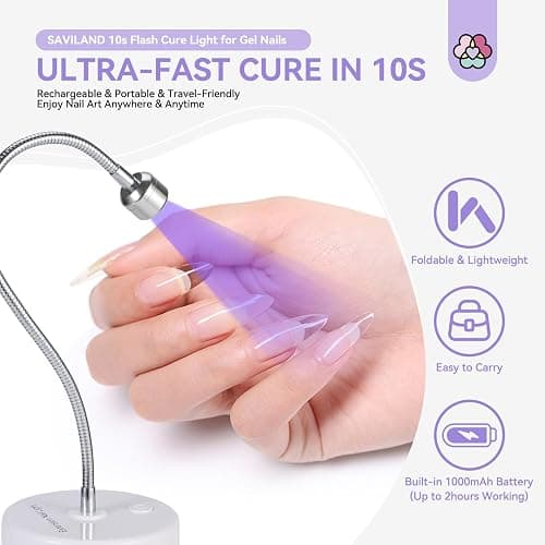 SAVILAND 12W 5s Flash Cure Gel Lamp Gooseneck U V Light for Nail Techs | Touch switch control, 3 timer settings, 5S fast cure, Rechargeable, 360° flexible for home & salon use thumbnail 4