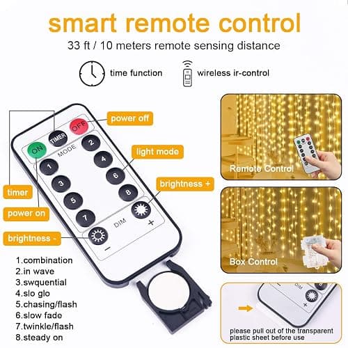 Vicloon 3mx3m Curtain Fairy Lights, 300 LED Curtain Lights, Waterproof Window String Light with Remote Control Timer for Decorate, Outdoor, Indoor, Party, Bedroom thumbnail 2