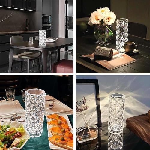 Portable Crystal Table Lamp, 3-Color Touch Control Rechargeable Night Light, Bedside & Desk Lamp for Bedroom, Living Room, Kitchen & Dining Room (3-Color Rose) thumbnail 2