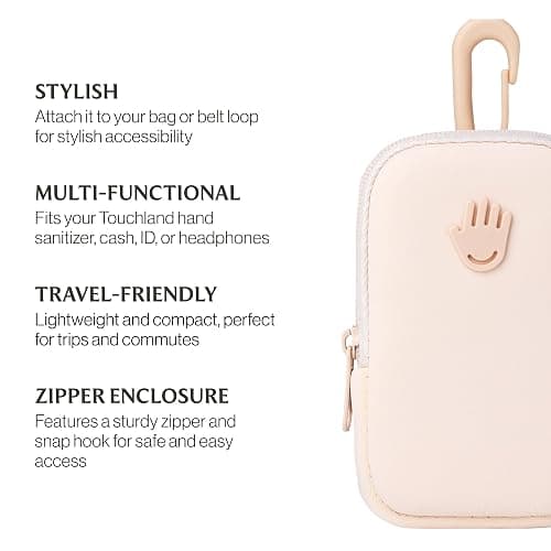 Touchette Zippered Pouch, Attachable Fashion Accessory with Snap Hook for Touchland Hand Sanitizer 1FL OZ., Blush Pink - Blush Pink thumbnail 5