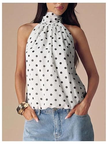Verdusa Women Y2K Polka Dots Halter Tops Backless Peplum Going Out Outfits | Cute Summer Going Out Tops, Backless, Country Concert Outfits, 2000s Clothes, Date Night thumbnail 4