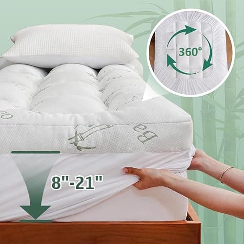DOWNCOOL 3 Inch Memory Foam Mattress Topper Queen – Cooling Pillow Top Mattress Topper for Back Pain Relief, with Bamboo Viscose Air Layer, 1700 GSM Fill, Deep Pocket Fits 8–21 Inch thumbnail 6