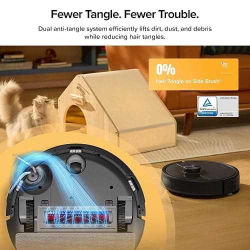 roborock Q7 M5+ Robot Vacuum and Mop, Upgraded from Q5 Max+, Up to 7-9 Weeks Self-Empty, 10000Pa Suction, Dual Anti-Tangle System for Pet Hair & Carpet, PreciSense LiDAR Navigation, App Control, Black thumbnail 4