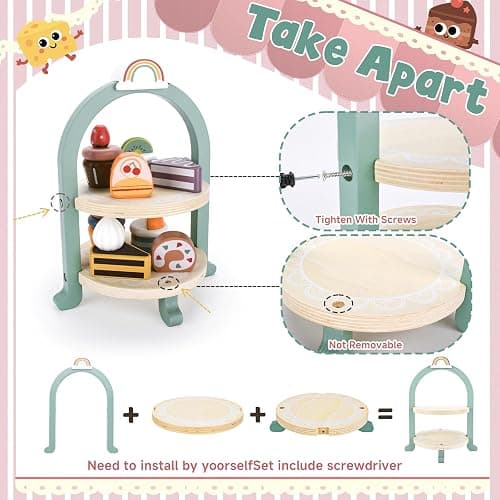 BBWELL Torta per Set da tè Giocattolo,Accessori Cucina Giocattolo Legno per Bambini Bambina,Set Cibo Finto Giocattolo per Cucina Bambini,Regalo Bambino Compleanno Pasqua Halloween Natale 3 4 5 Anni thumbnail 4
