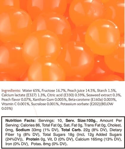 BREXONIC Popping Boba Pearls Bursting Tea Balls Drink & Dessert Topping Strawberry Mango Blueberry Passion Fruit Flavored Bubble Tea Tapioca Pearls 2 LB (Peach, 2 Pound (Pack of 1)) thumbnail 3