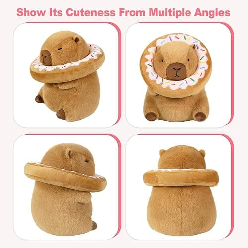 Ditucu Cute Capybara Plush Pillow with Wearable Donut Headgear Stuffed Animal Food Capibara Plushies Toys Gifts for Kids Brown 11 inch thumbnail 6