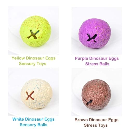 4 Pack Dinosaur Theme Egg Stress Balls, Dino Squishy Ball Set, Squeeze Balls for Adults, Fidget Balls to Relax, Stress Relieve, Party Favors, Birthday, Goodie Bag Stuffers, Increase Entertainment thumbnail 6