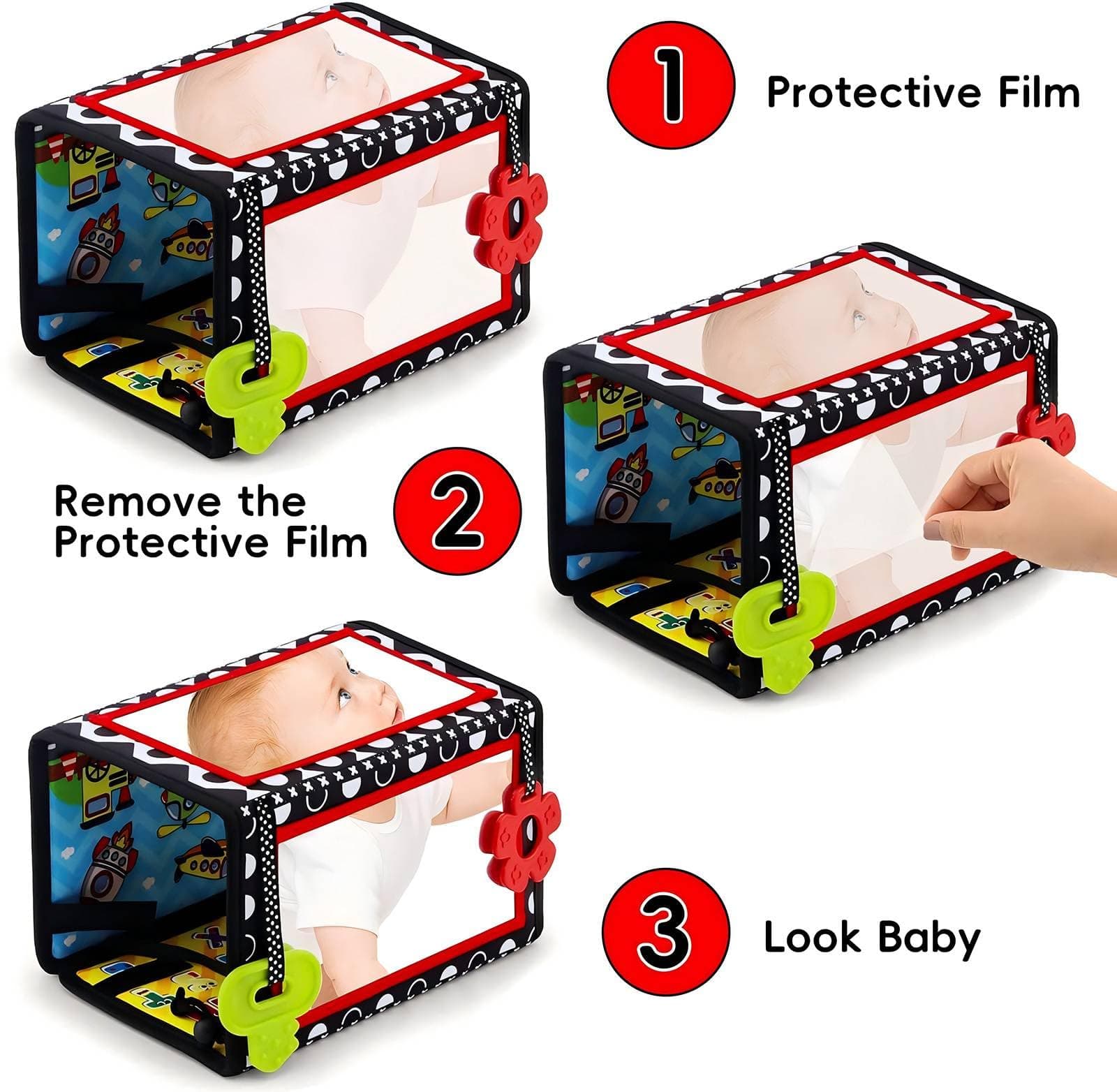 Double Tummy Time Mirror, Newborn Gifts Toys, Infant Toys 0-6 Months Brain Development Foldable Mirror, High Contrast Crawling Sensory Toy 3 6 9 12 Month Boy Girl thumbnail 2