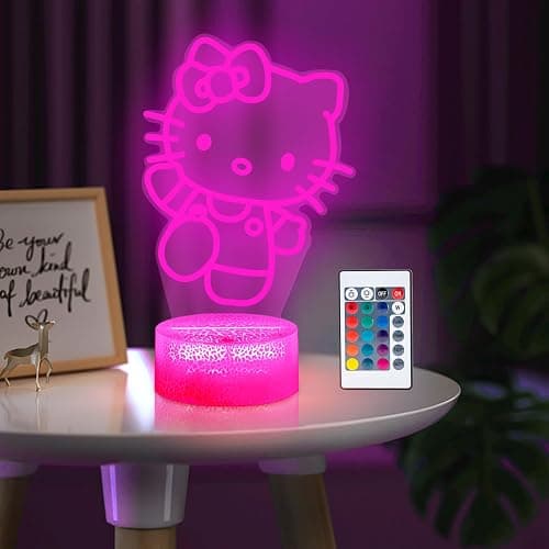 LOUHH Kitty Night Light, 3D LED 16 Color Intelligent Remote Control Lamp for Christmas Gifts Children's Room Decoration Holiday Gifts - Image 1